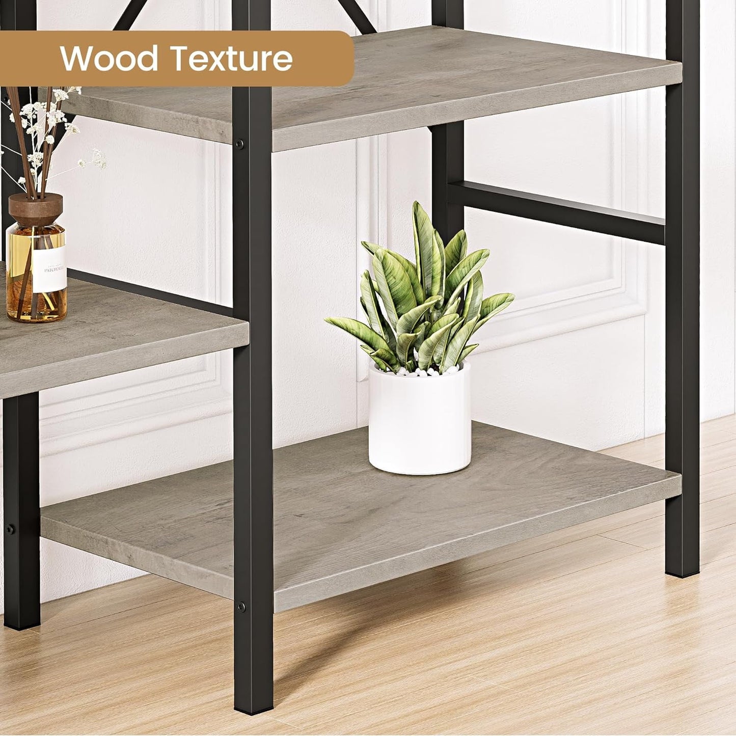 NEILA Triple Wide 4-Tier Bookshelf Bookcase with Open Display Rack V-Shaped Storage Shelf, Large Book Shelves with Metal Frame & Wood Top for Living Room, Bedroom, Home Office, Rustic Black