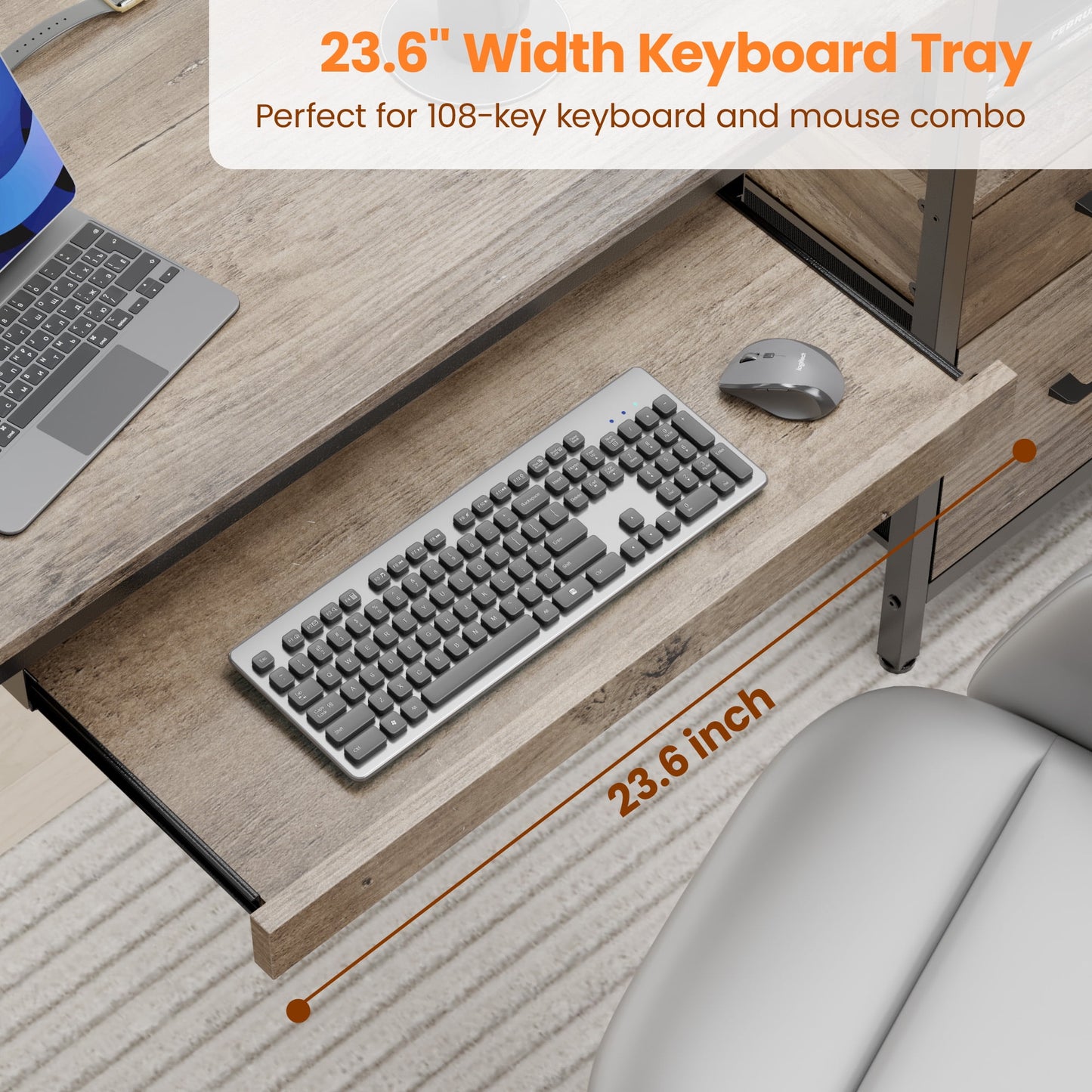 Eunon 55 inch Computer Desk with Lockable Drawers & Power Outlet & Keyboard Tray Home Office Desk, Grey