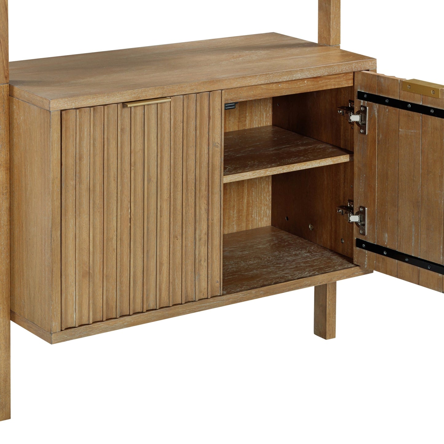 Nathan James Jasper 3-Shelf Solid Wood Boho Bookshelf, Wall Mounted Bookshelf with Cabinet with Fluted Doors, Light Brown