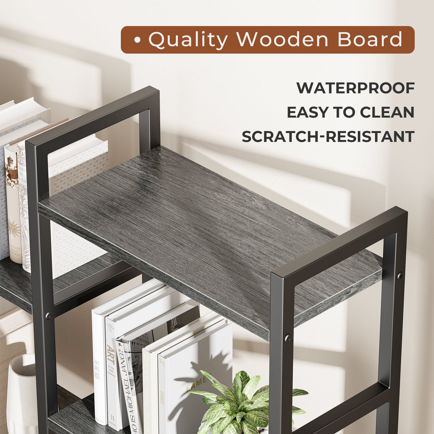 4 Tiers Industrial Bookcase and Bookshelf, Metal Wood 11 Display Shelves, Large Book Shelf for Living Room, Storage Shelf Organizer, Book Case in Gray