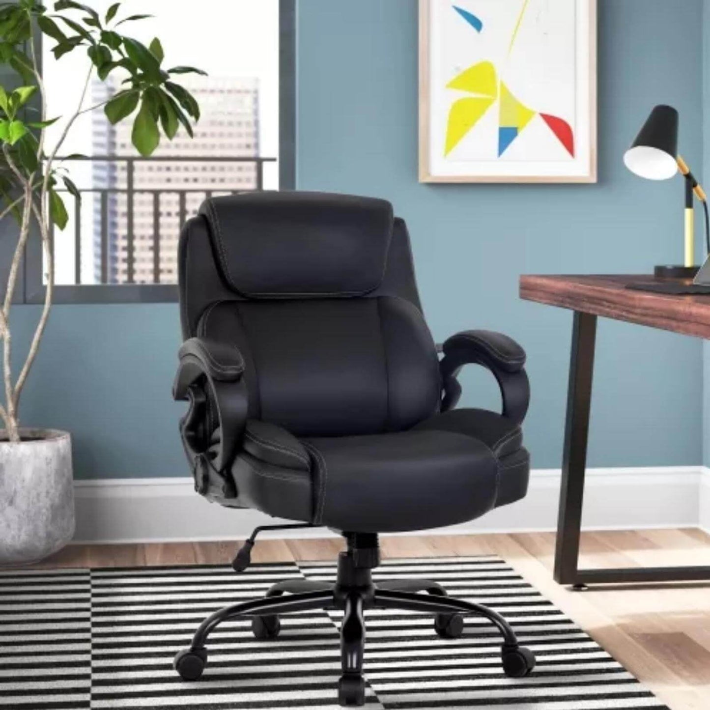 NiamVelo Big and Tall Executive Office Chair 400lbs, Ergonomic PU Leather Computer Desk Chair Adjustable Swivel Chair for Adults, Black