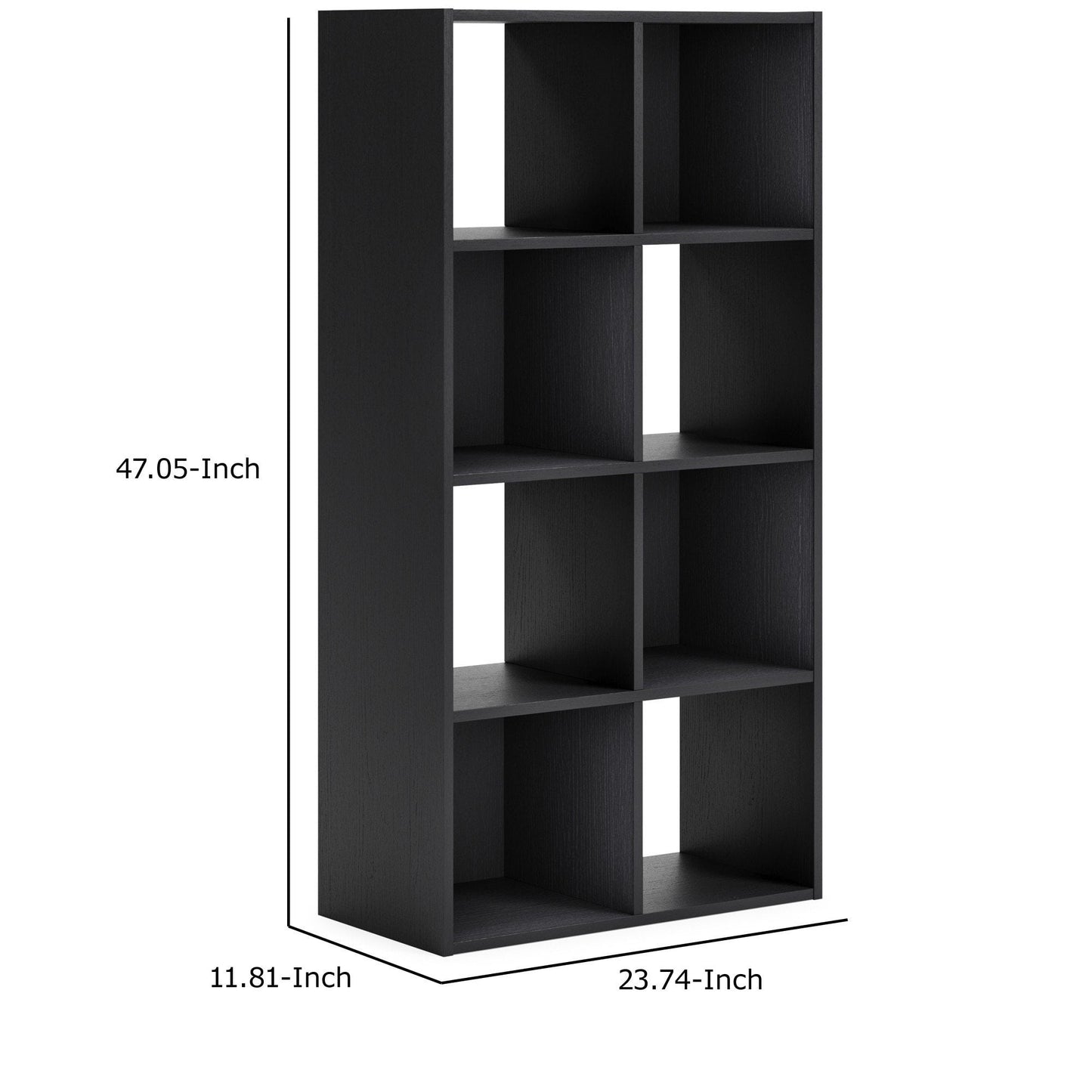 Zayla 48 Inch Tall Wood Bookcase Organizer 8 Cube Compartments Black - Saltoro Sherpi