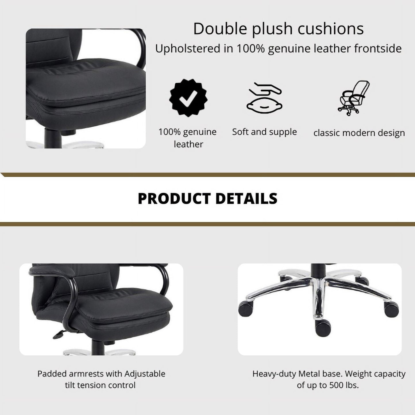 Nicer Furniture AP999L Big & Tall Executive Office Chair for Heavy Duty Big Man Black - Real Leather