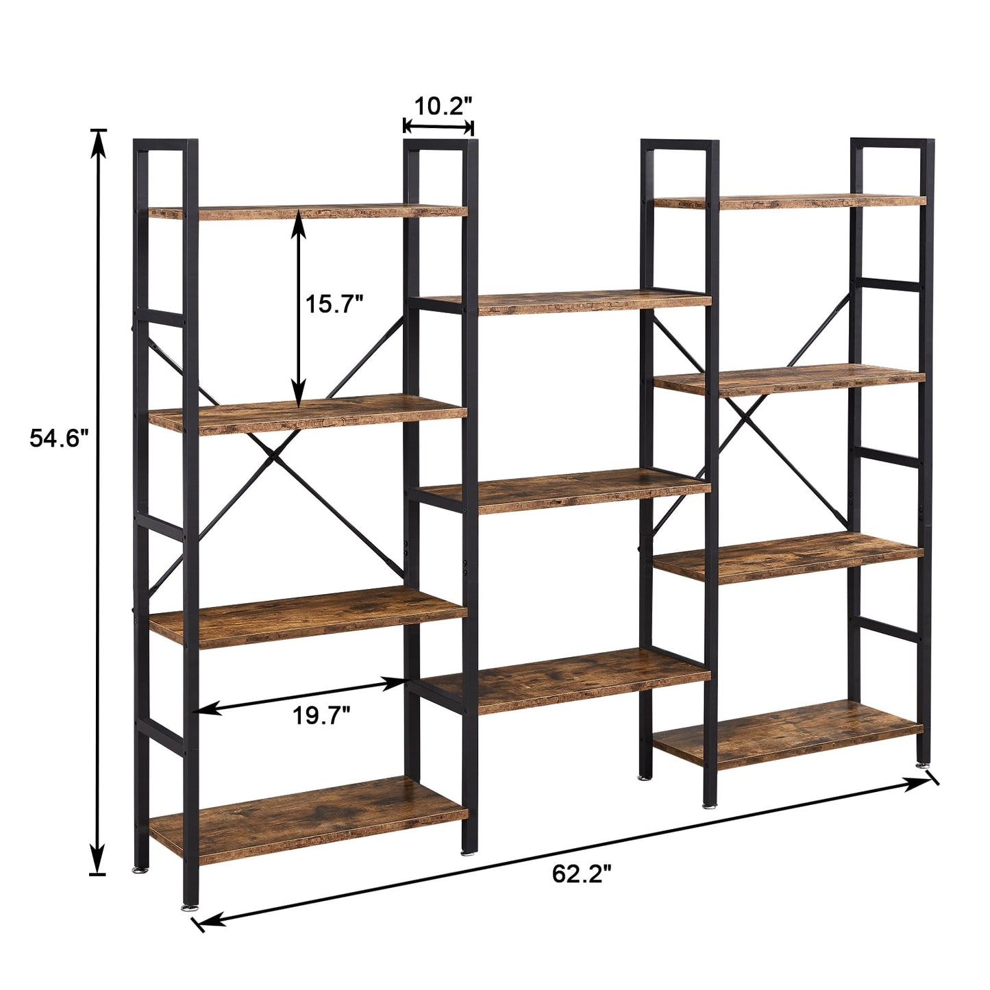 Extra Savings! SUPERJARE Tiered Bookshelf, 4-Tier, 11-Open Display Wood Shelves, Wide Metal Bookcase Unit, Rustic Brown - Walmart.com