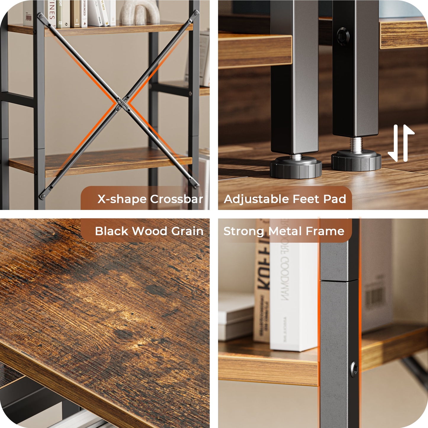 Extra Savings! SUPERJARE Tiered Bookshelf, 4-Tier, 11-Open Display Wood Shelves, Wide Metal Bookcase Unit, Rustic Brown - Walmart.com