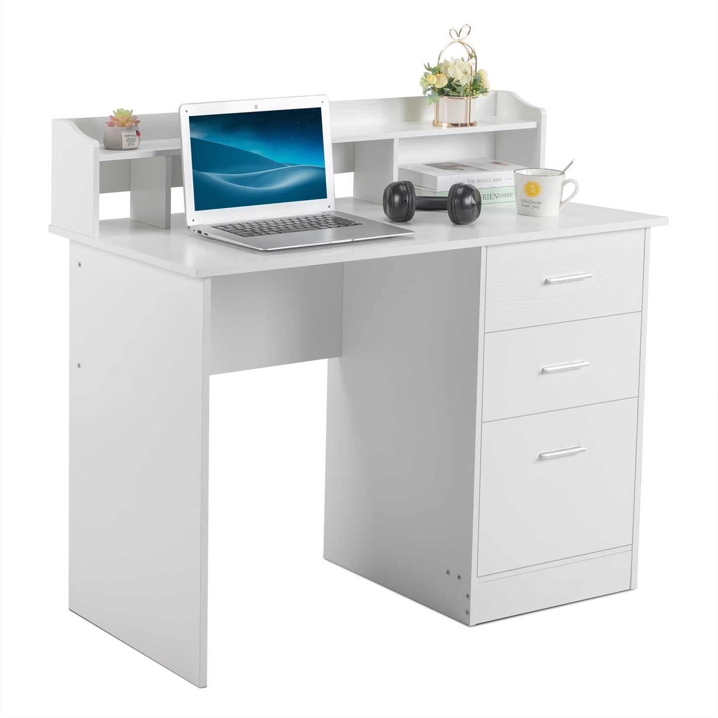 Zimtown Computer Desk with Storage Layer, Gaming Table with 3 Drawers, Laptop Study Table Unisex, White