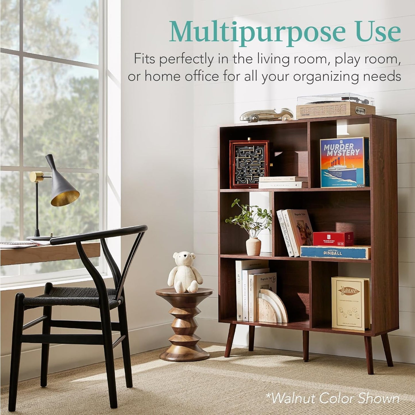 CGFHYP VGYUIJN 3-Tier Mid-Century Modern Wooden Bookcase 6-Cube Organizer for Nursery VGYUIJN Room Living Room w/Removable Back Panels Pine Legs - Gray Oak