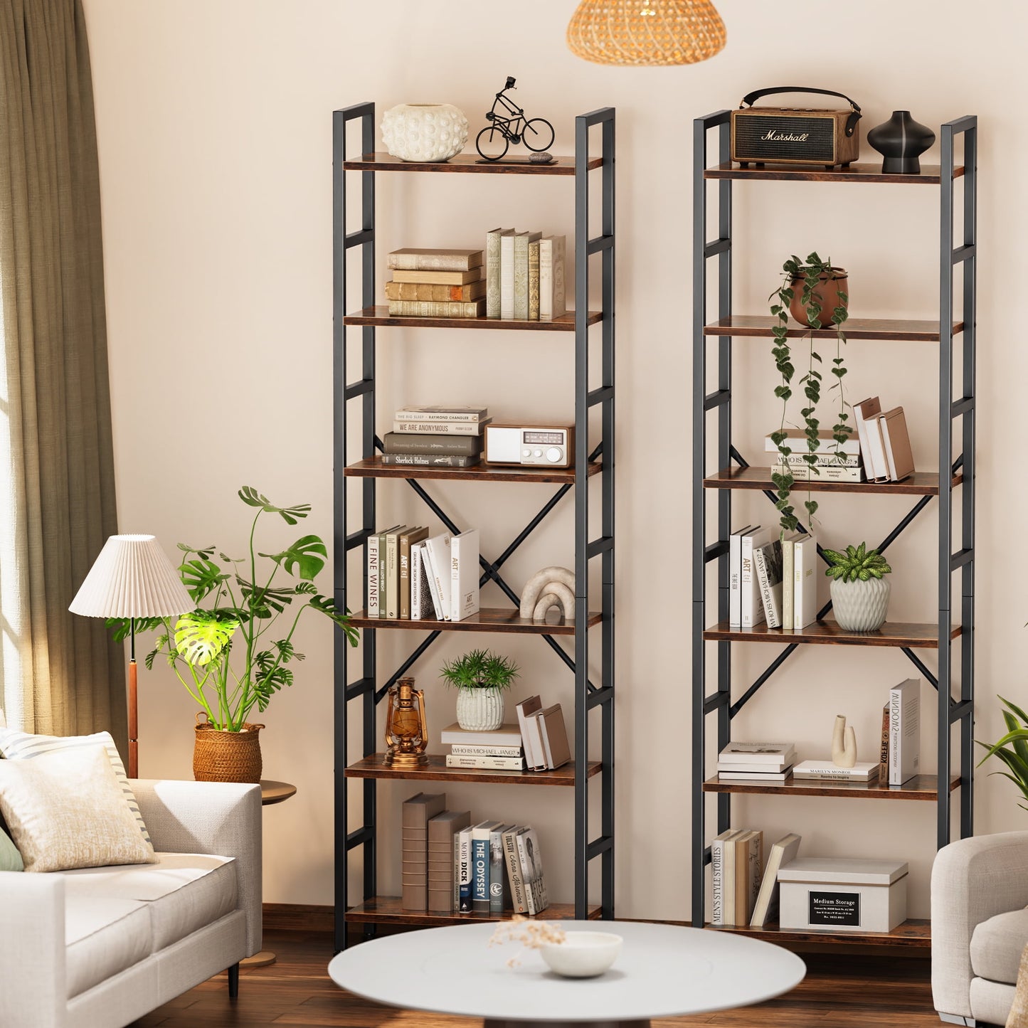 Extra Savings! SUPERJARE 6 Tier Bookshelf, Triple Bookcase with 17 Open Shelves, Wide Book Shelf Book Case for Living Room, Home Office, Rustic Brown - Walmart.com
