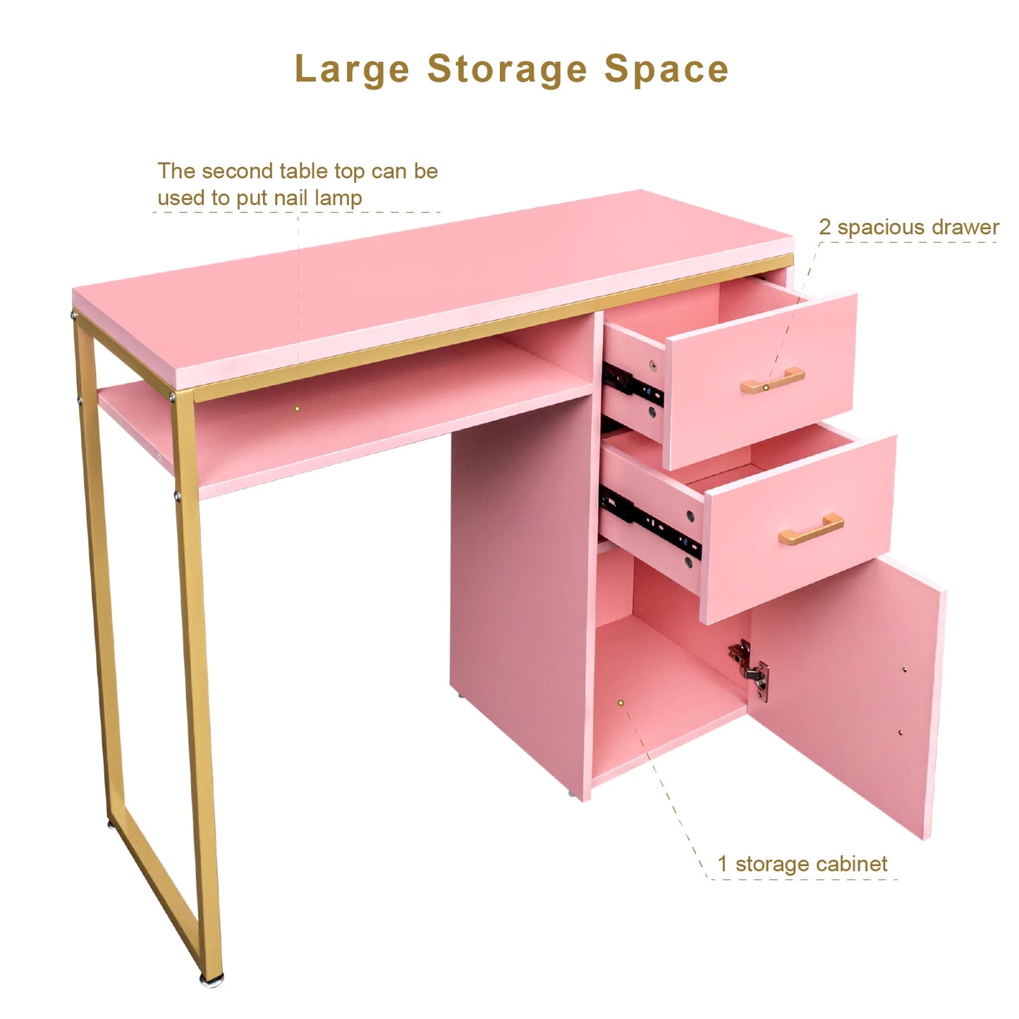 Zimtown 30.7inH Sturdy Manicure Desk Makeup Nail Computer Table with Chipboard Top Iron Frame, Pink