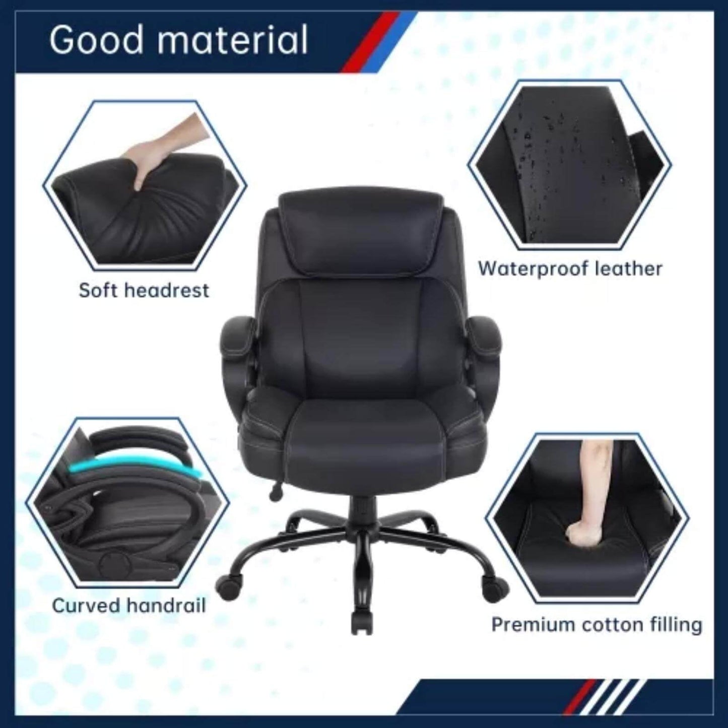 NiamVelo Big and Tall Executive Office Chair 400lbs, Ergonomic PU Leather Computer Desk Chair Adjustable Swivel Chair for Adults, Black