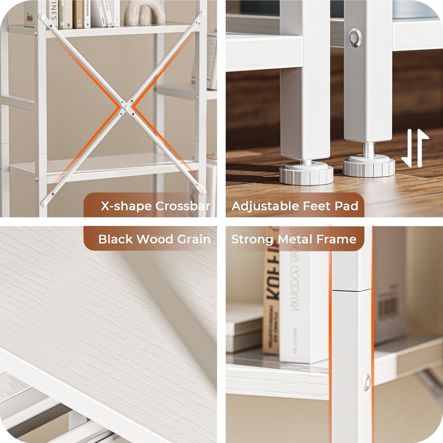 Extra Savings! 4 Tiers Industrial Bookcase and Bookshelf, Metal Wood 11 Display Shelves, Large Book Shelf for Living Room, Storage Shelf Organizer, Book Case in White - Walmart.com