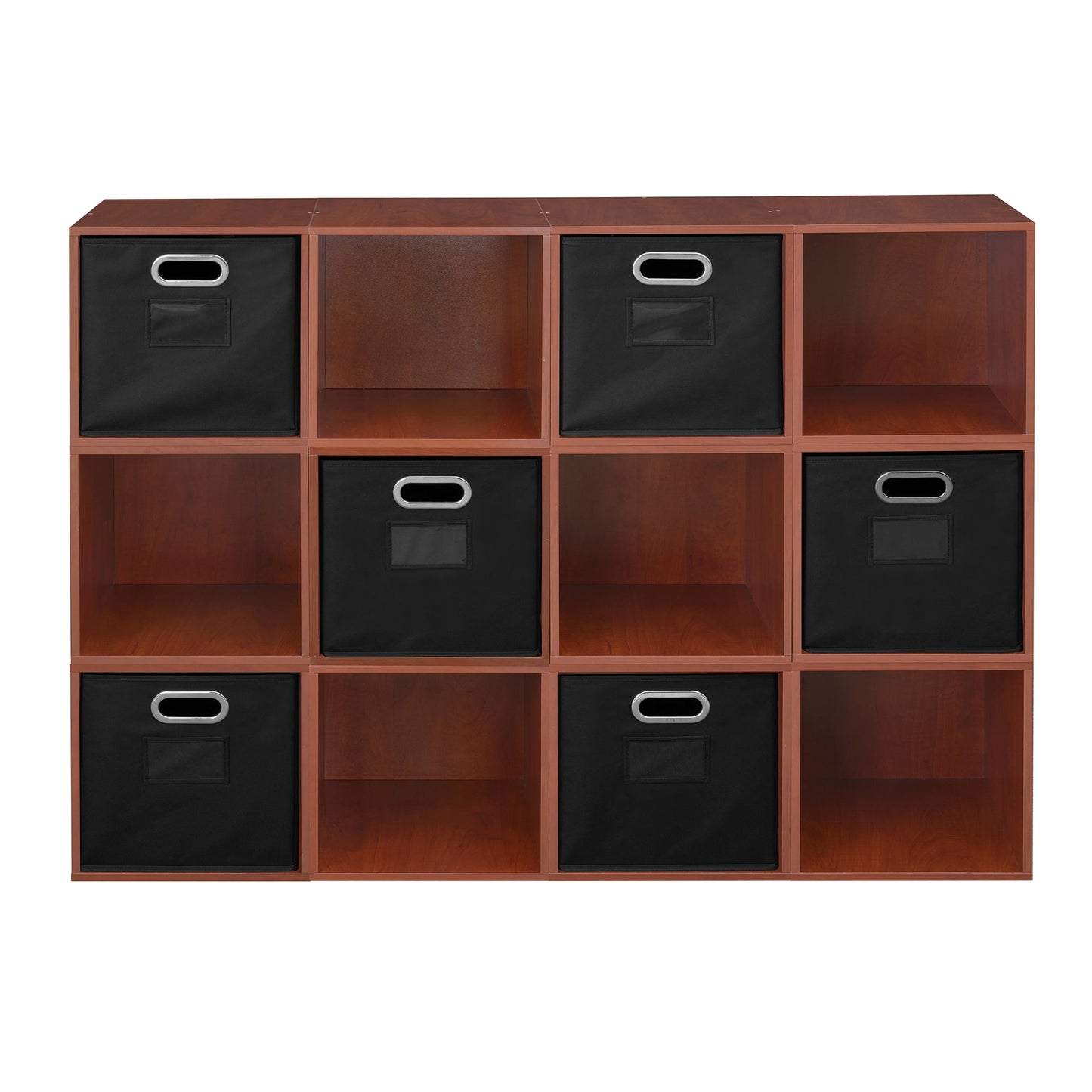 Niche Cubo Storage Organizer Open Bookshelf Set- 12 Cubes 6 Canvas Bins- Cherry/Black