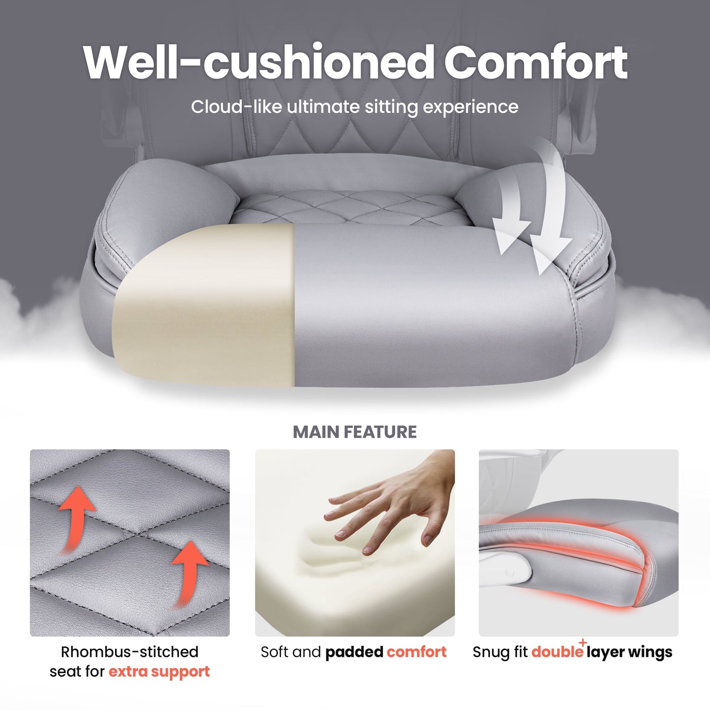 Neo Chair Chairman Ergonomic High Back Leather Computer Desk Executive Office Chair, Gray