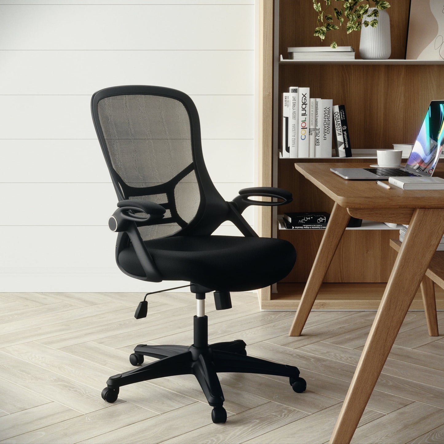 Flash Furniture Porter Ergonomic Mesh High-Back Swivel Office Chair with Flip-Up Armrests, Black