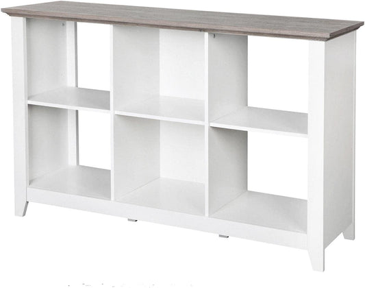 NIANWUDU Finley 6-Shelf Modern Wood Storage Cube Bookcase, Square Organizer Cubby, White/Driftwood