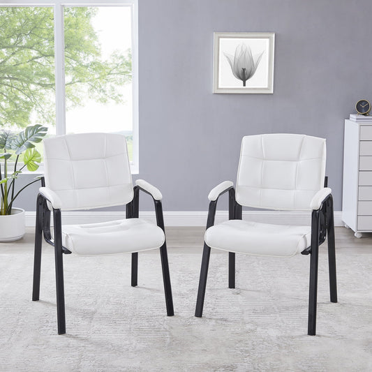 Naomi Home Mindy Pre-Assembled Office Guest Chairs, Set of 2, Faux-Leather with Padded Arms, White