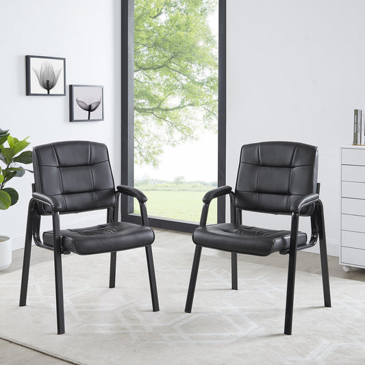 Naomi Home Waiting Room Chair Set of 2, Heavy Duty Leather Executive Waiting Room Chairs, Lobby Reception Chairs with Padded Arm Rest, Side Chair, Conference Room Chairs Set of 2 ? Black-Color:Black