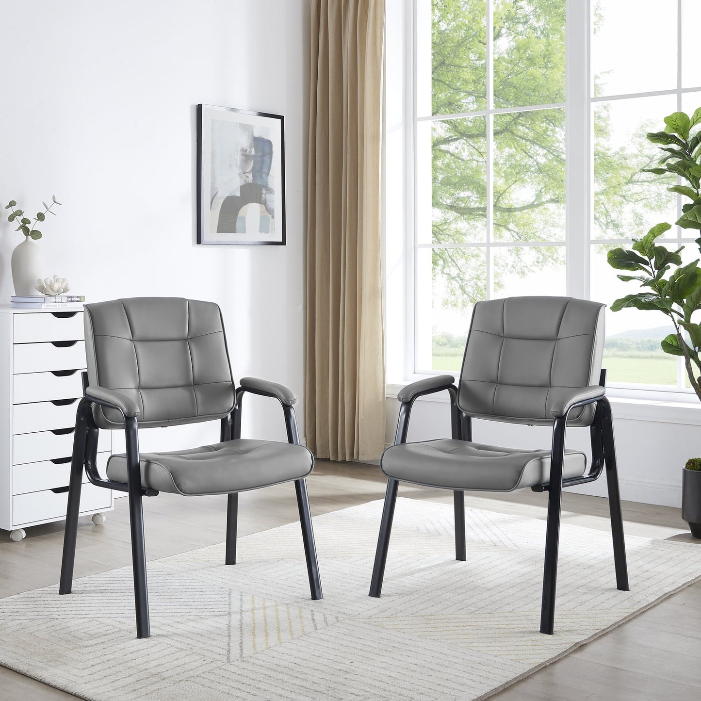 Naomi Home Waiting Room Chair Set of 2, Heavy Duty Leather Executive Waiting Room Chairs, Lobby Reception Chairs with Padded Arm Rest, Side Chair, Conference Room Chairs Set of 2 ? Black-Color:Gray