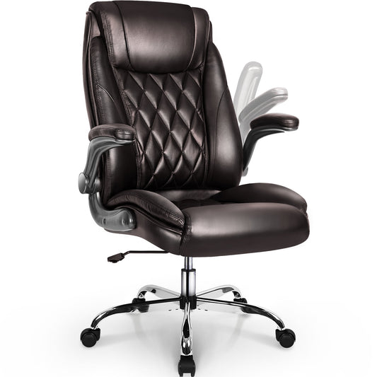 Neo Chair Chairman Ergonomic High Back Leather Computer Desk Executive Office Chair, Brown
