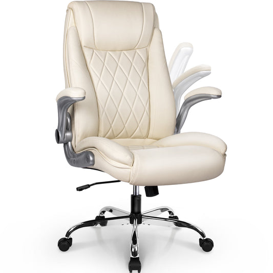 Neo Chair Chairman Ergonomic High Back Leather Computer Desk Executive Office Chair, Ivory