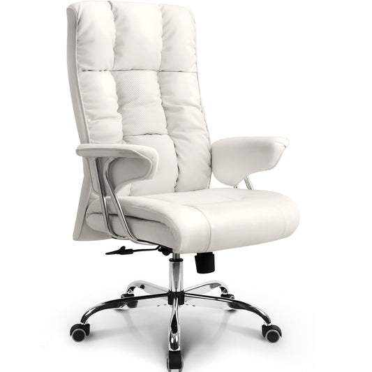 NEO CHAIR Comfortable PU Leather Office Computer Desk Chair with Recline, White
