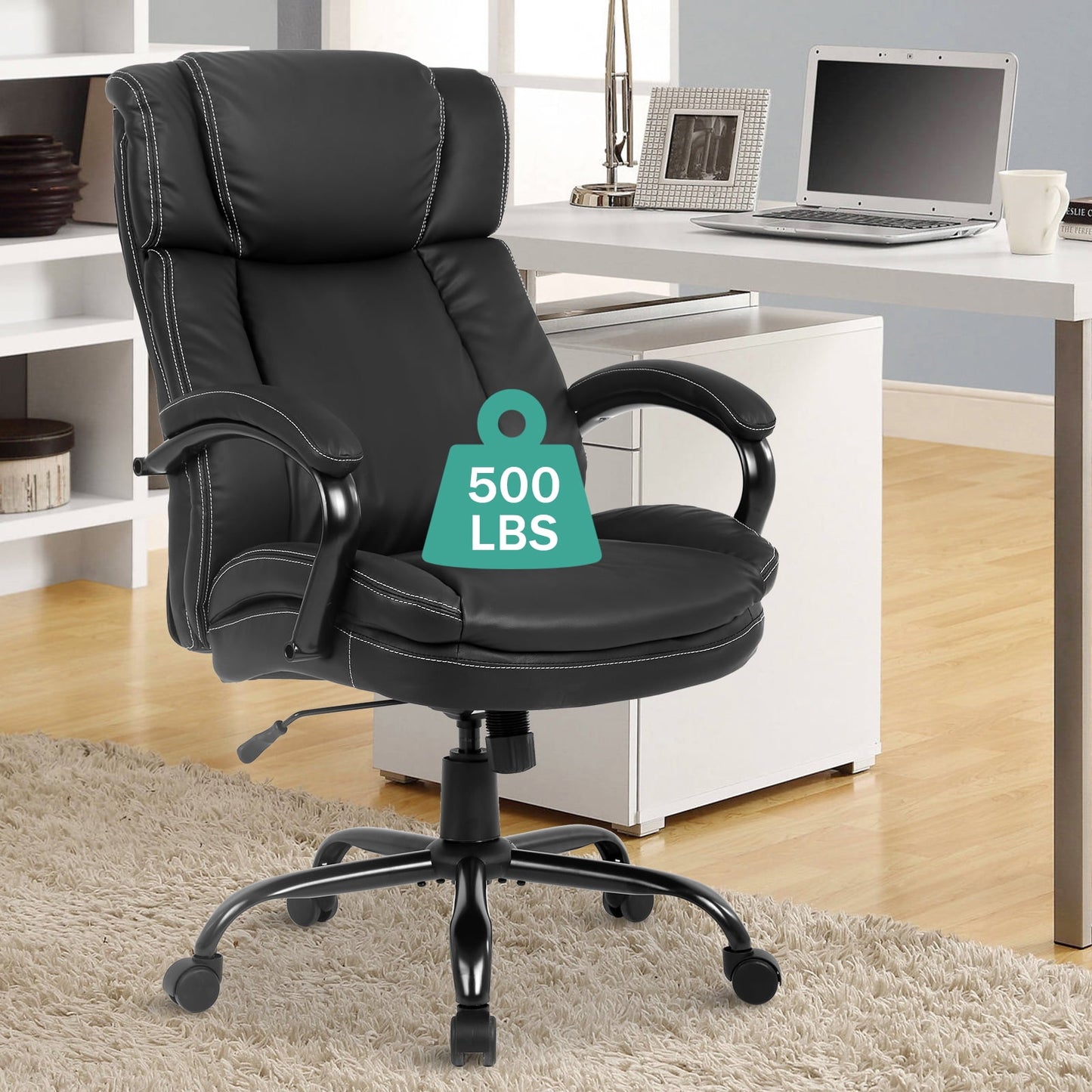 NiamVelo Big and Tall Executive Office Chair 500lbs, Ergonomic PU Leather Computer Desk Chair Adjustable High Back Rolling Chair with Lumbar Support for Adults, Black