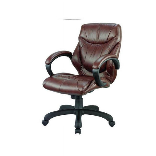 Nicer Furniture Middle Back Real Leather Executive Chair, Brown