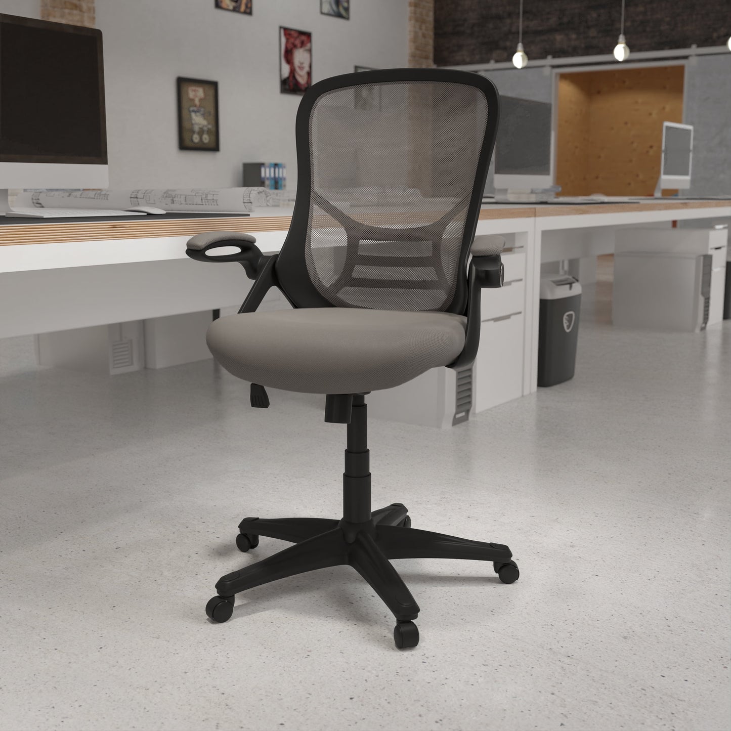 Flash Furniture Porter Ergonomic Mesh High-Back Swivel Office Chair with Flip-Up Armrests, Gray