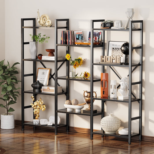 Extra Savings! 4 Tiers Industrial Bookcase and Bookshelf, Metal Wood 11 Display Shelves, Large Book Shelf for Living Room, Storage Shelf Organizer, Book Case in Black - Walmart.com
