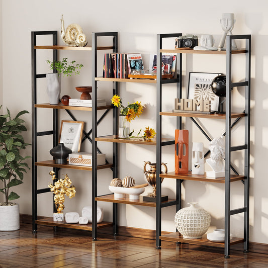 Extra Savings! SUPERJARE Tiered Bookshelf, 4-Tier, 11-Open Display Wood Shelves, Wide Metal Bookcase Unit, Rustic Brown - Walmart.com