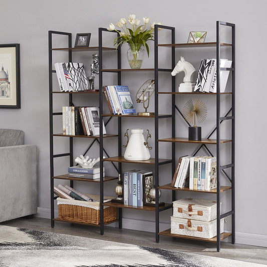 Extra Savings! SUPERJARE 5-Tier Metal Frame Bookshelf, Contemporary Design, 14 Open Display Rustic Brown Bookcase for Home & Office - Walmart.com
