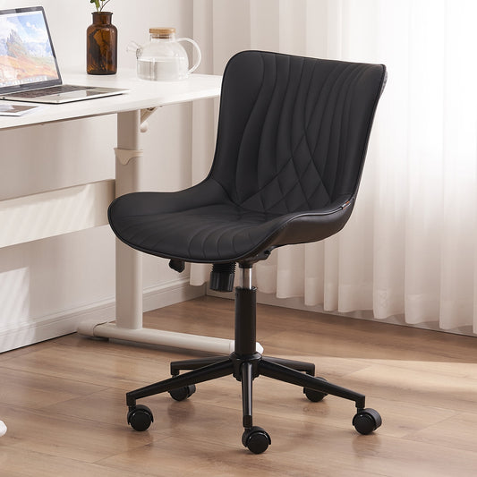 YOUNIKE Modern Office Chair with Wheels Adjustable Ergonomic Desk Task Chair in Mid-Back Black PU Design