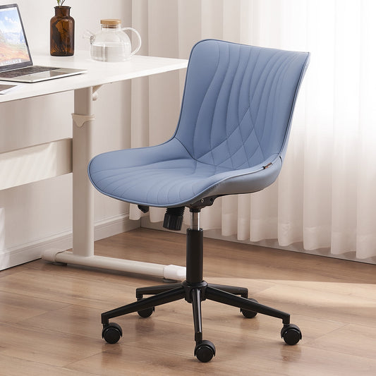 YOUNIKE Modern Office Chair with Wheels Adjustable Ergonomic Desk Task Chair in Mid-Back Blue PU Design