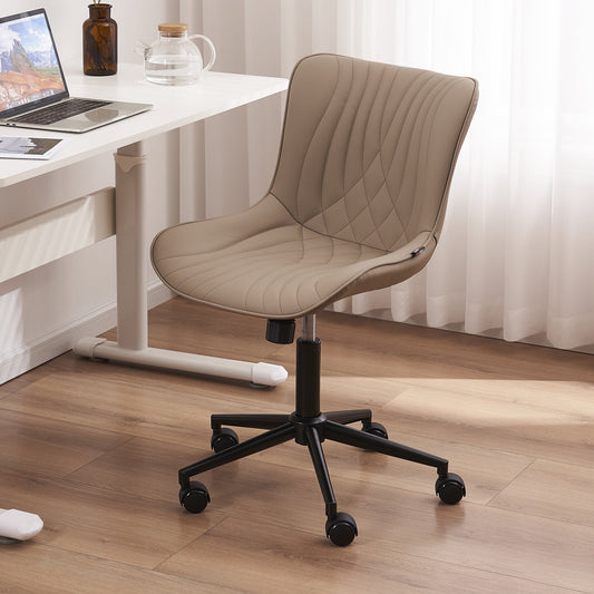 YOUNIKE Modern Office Chair with Wheels Adjustable Ergonomic Desk Task Chair in Mid-Back Khaki PU Design