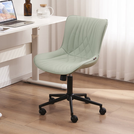 YOUNIKE Modern Office Chair with Wheels Adjustable Ergonomic Desk Task Chair in Mid-Back Mintgreen PU Design