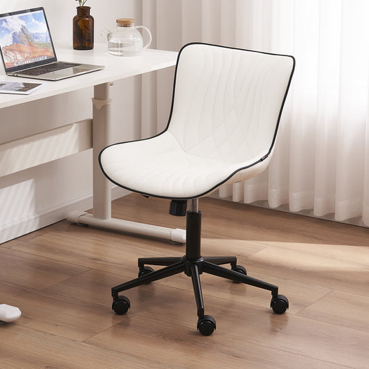 YOUNIKE Modern Office Chair with Wheels Adjustable Ergonomic Desk Task Chair in Mid-Back White PU Design