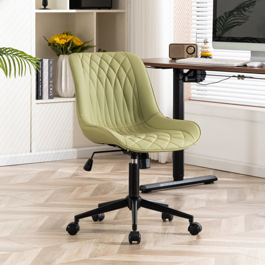 YOUNIKE Upholstered Desk Chair, Armless Computer Chair with Wheels£¬Modern Faux Leather Office Chair£¬Adjustable Swivel Rolling Chair£¬Adjustable Height£¬Suitable for Office, Home, Avocado Green