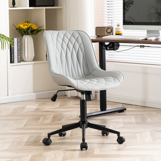 YOUNIKE Upholstered Desk Chair, Armless Computer Chair with Wheels£¬Modern Faux Leather Office Chair£¬Adjustable Swivel Rolling Chair£¬Adjustable Height£¬Suitable for Office, Home, Gray