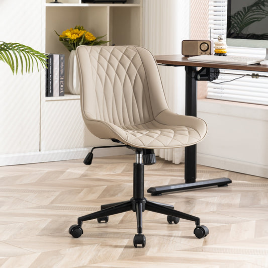 YOUNIKE Upholstered Desk Chair, Armless Computer Chair with Wheels£¬Modern Faux Leather Office Chair£¬Adjustable Swivel Rolling Chair£¬Adjustable Height£¬Suitable for Office, Home, Khaki