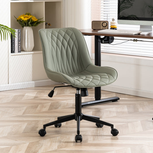 YOUNIKE Upholstered Desk Chair, Armless Computer Chair with Wheels£¬Modern Faux Leather Office Chair£¬Adjustable Swivel Rolling Chair£¬Adjustable Height£¬Suitable for Office, Home, Olive Green