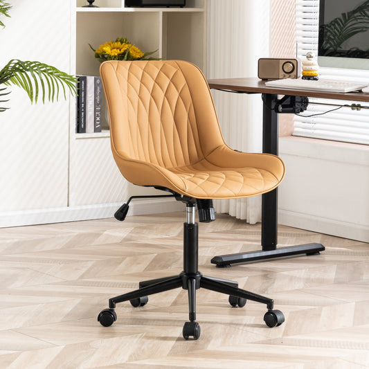 YOUNIKE Upholstered Desk Chair, Armless Computer Chair with Wheels£¬Modern Faux Leather Office Chair£¬Adjustable Swivel Rolling Chair£¬Adjustable Height£¬Suitable for Office, Home, Tan