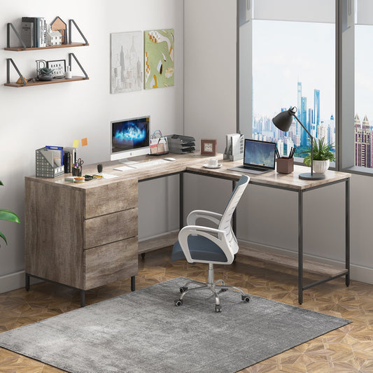 ZAFLY L Shaped Computer Desk with Drawers, Large Corner Office Desk, Modern Executive Desk, Writing Table Workstation for Study and Gaming - Deep Brown