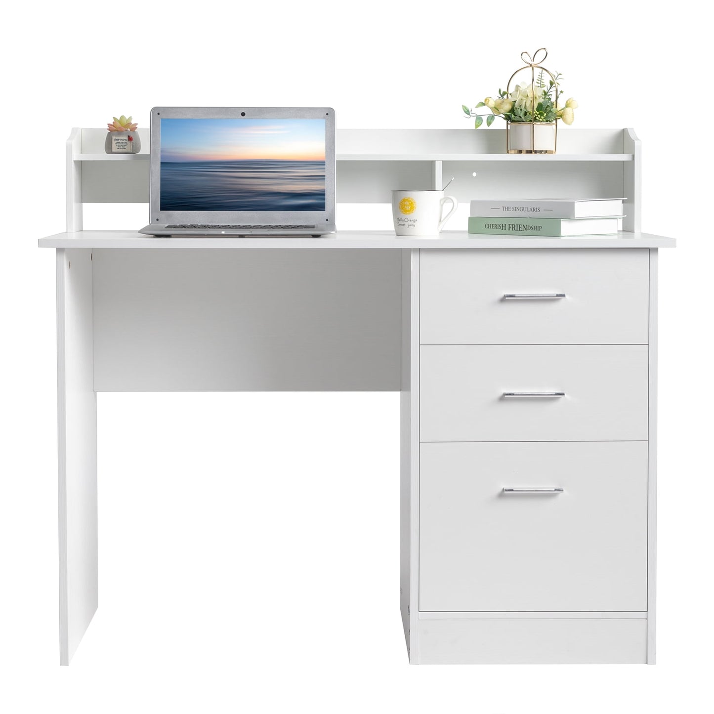 Zimtown Computer Desk with Storage Layer, Gaming Table with 3 Drawers, Laptop Study Table Unisex, White