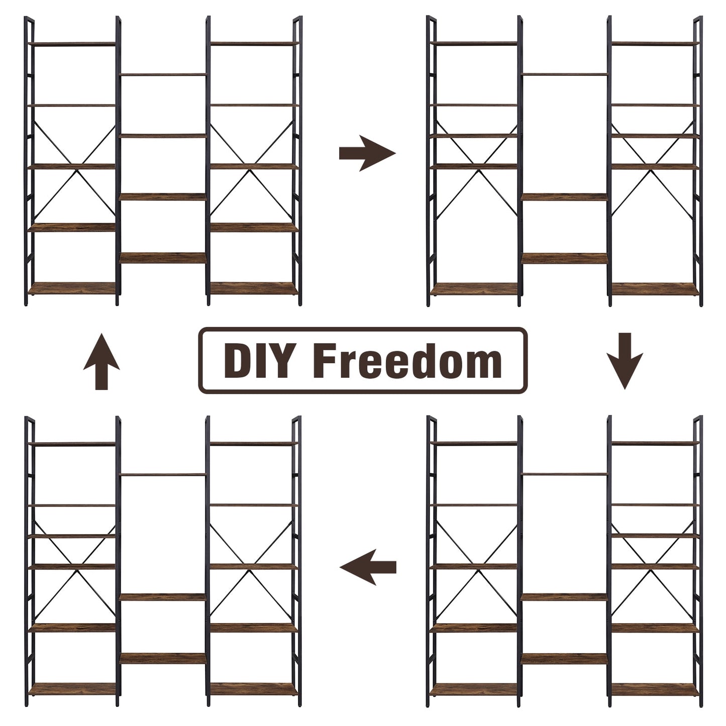 Extra Savings! SUPERJARE 5-Tier Metal Frame Bookshelf, Contemporary Design, 14 Open Display Rustic Brown Bookcase for Home & Office - Walmart.com