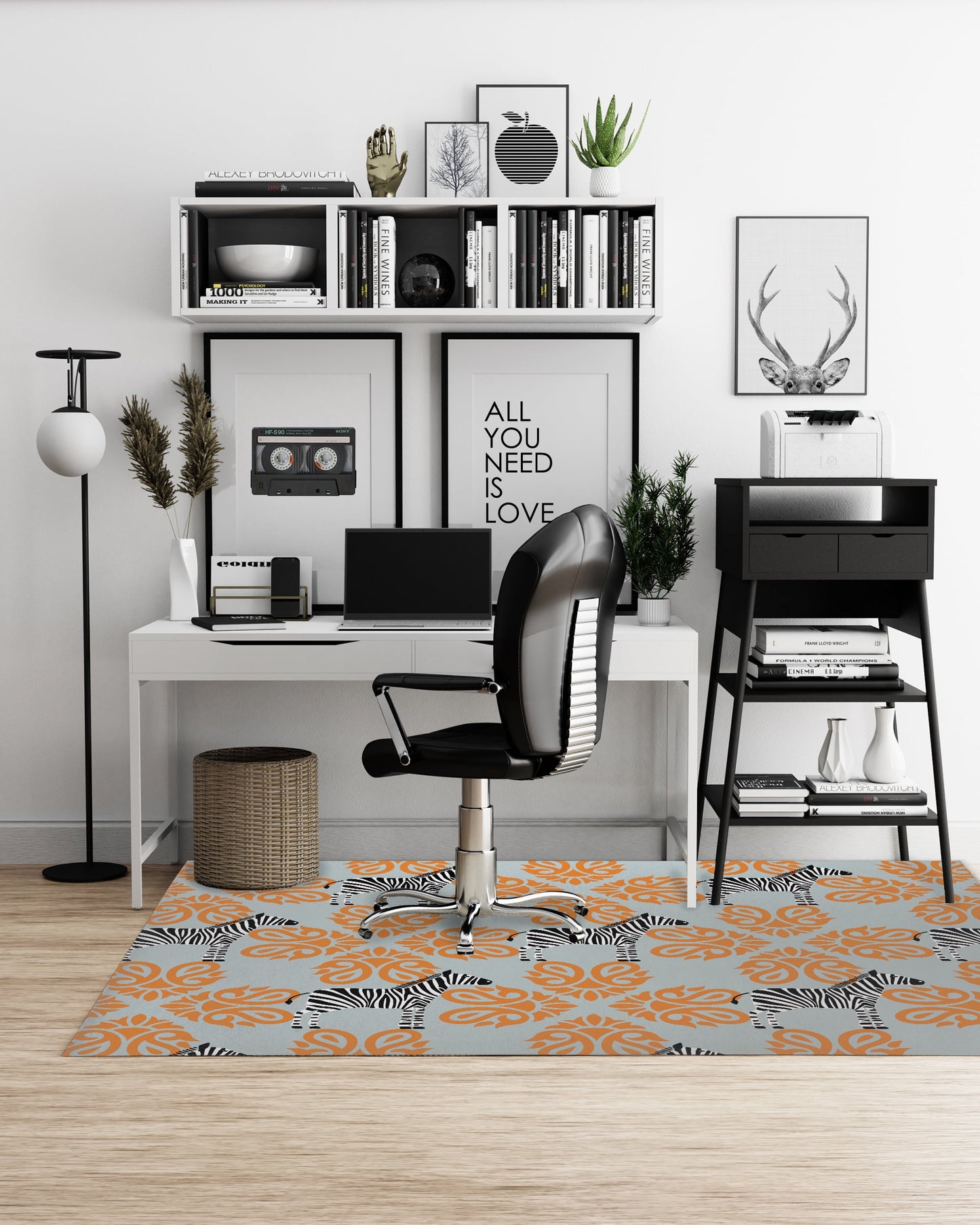 Zebra Herd Blue Grey Office Mat by Kavka Designs