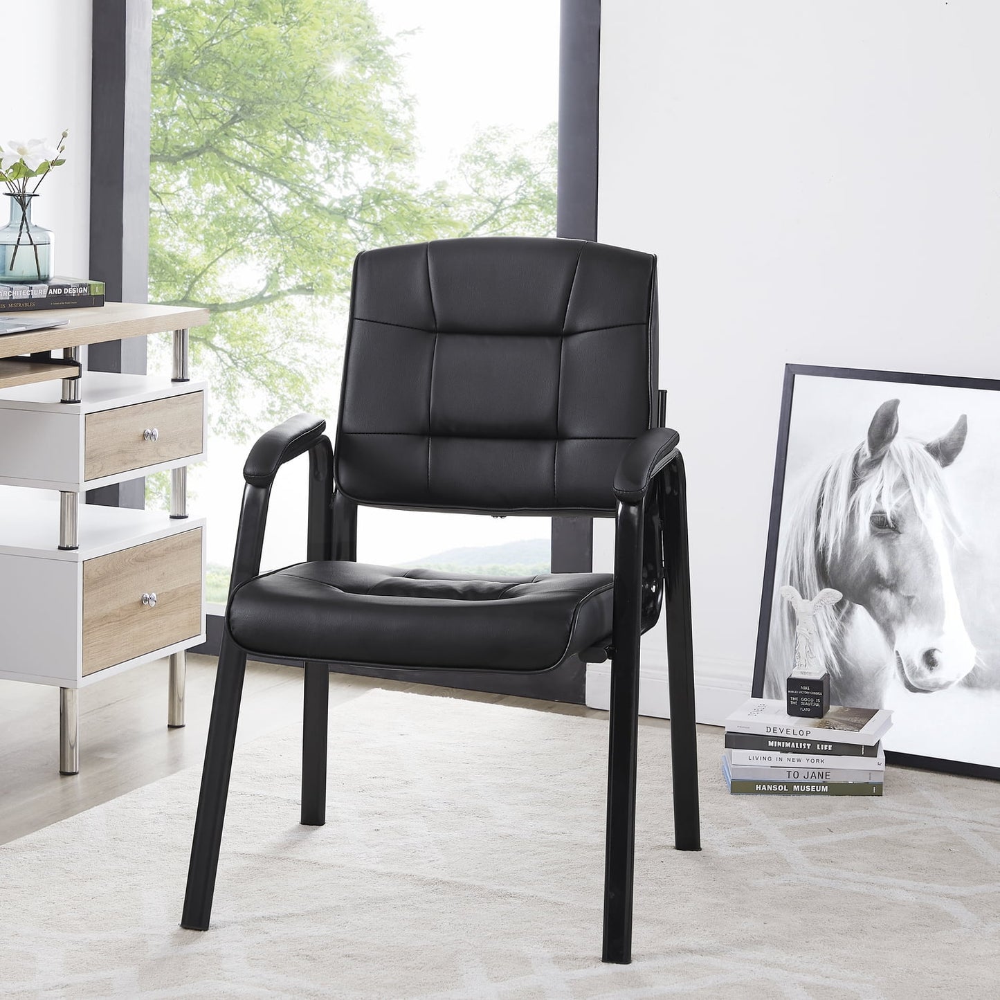 Naomi Home Waiting Room Chair Set of 2, Heavy Duty Leather Executive Waiting Room Chairs, Lobby Reception Chairs with Padded Arm Rest, Side Chair, Conference Room Chairs Set of 2 ? Black-Color:Gray