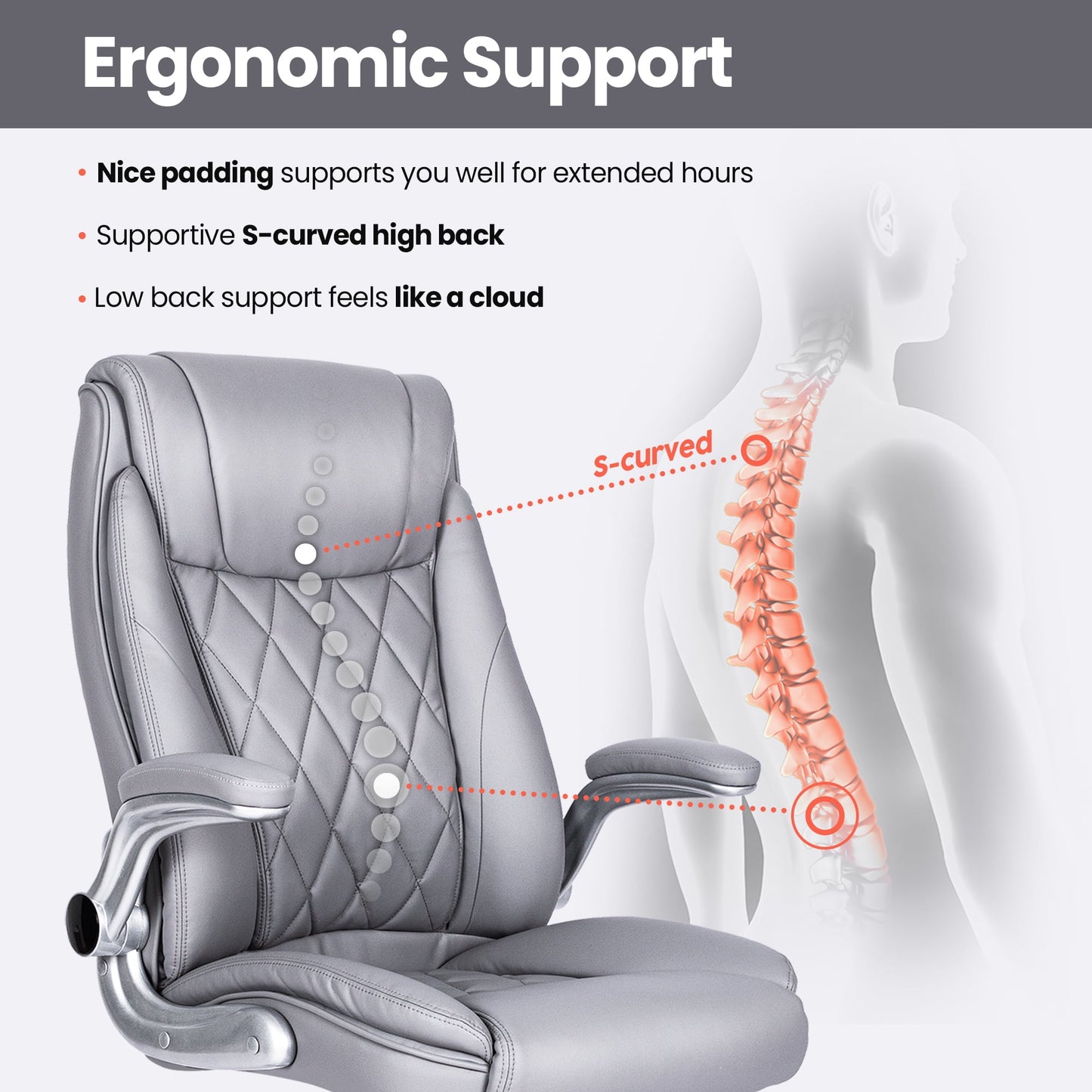 Neo Chair Chairman Ergonomic High Back Leather Computer Desk Executive Office Chair, Gray