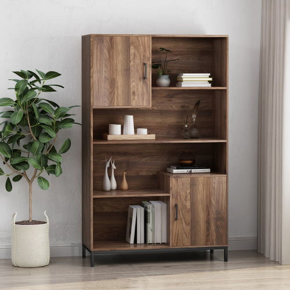 Zoeye 6 Cube Wood Storage Cabinet with Door and 4 Shelves, Unit Freestanding Display Shelves, Dark Brown
