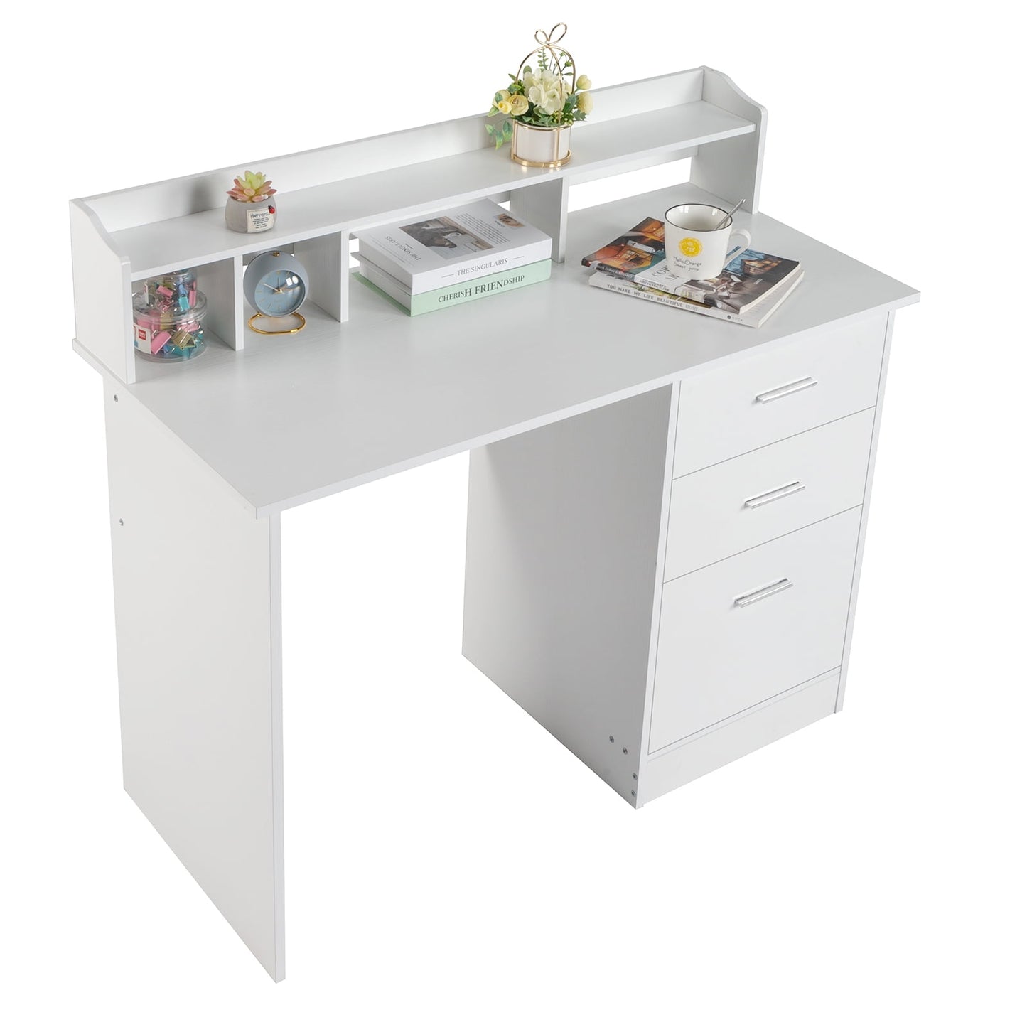 Zimtown Computer Desk with Storage Layer, Gaming Table with 3 Drawers, Laptop Study Table Unisex, White