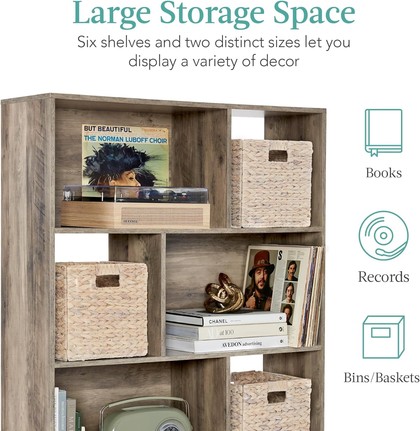 CGFHYP VGYUIJN 3-Tier Mid-Century Modern Wooden Bookcase 6-Cube Organizer for Nursery VGYUIJN Room Living Room w/Removable Back Panels Pine Legs - Gray Oak